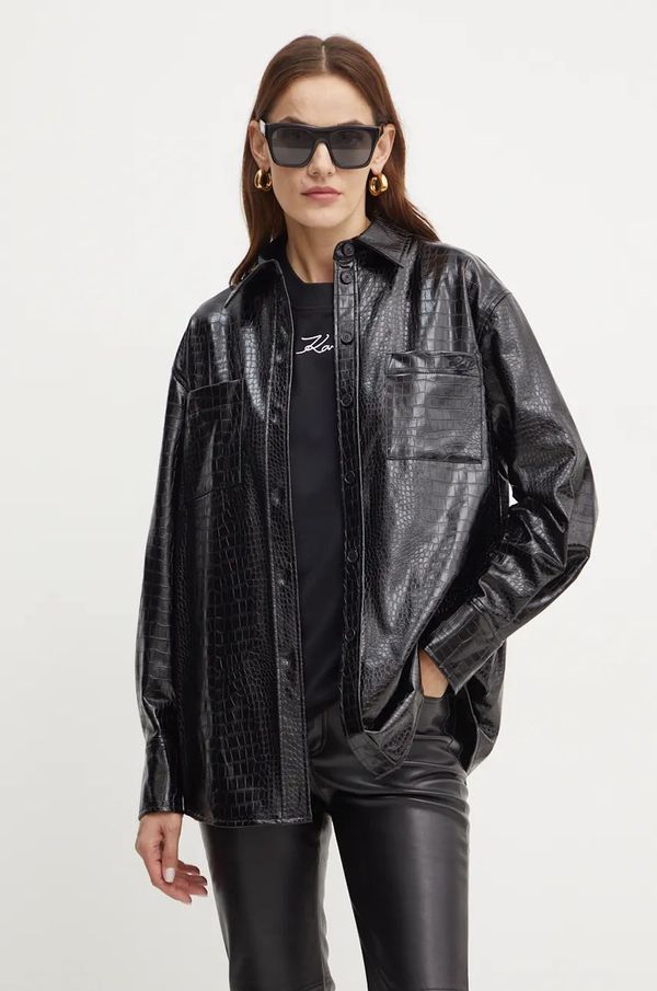 Karl Lagerfeld Košulja Karl Lagerfeld za žene, boja: crna, regular, s klasičnim ovratnikom, 246W1613