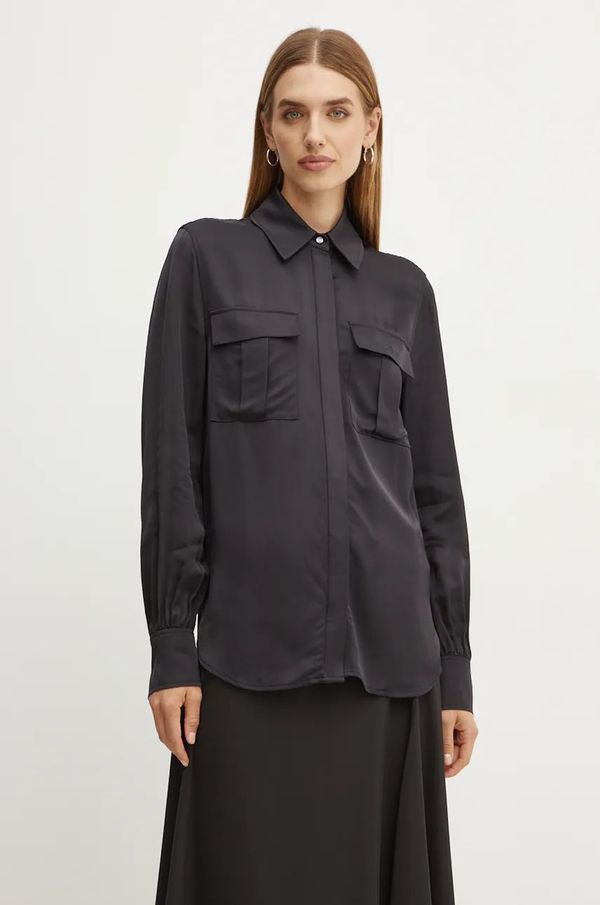 Karl Lagerfeld Košulja Karl Lagerfeld za žene, boja: crna, regular, s klasičnim ovratnikom, 246W1614