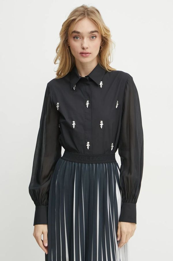 Karl Lagerfeld Košulja Karl Lagerfeld za žene, boja: crna, regular, s klasičnim ovratnikom, A1W11014