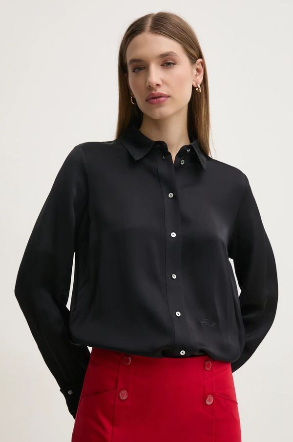Karl Lagerfeld Košulja Karl Lagerfeld za žene, boja: crna, regular, s klasičnim ovratnikom, A1W11022