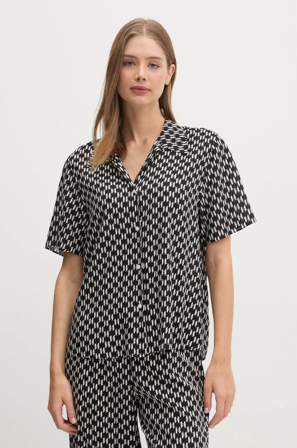 Karl Lagerfeld Košulja Karl Lagerfeld za žene, boja: crna, regular, s klasičnim ovratnikom, A1W46044