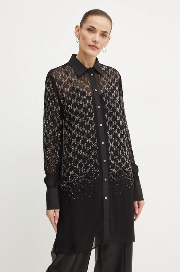 Karl Lagerfeld Košulja Karl Lagerfeld za žene, boja: crna, relaxed, s klasičnim ovratnikom, 246W1607