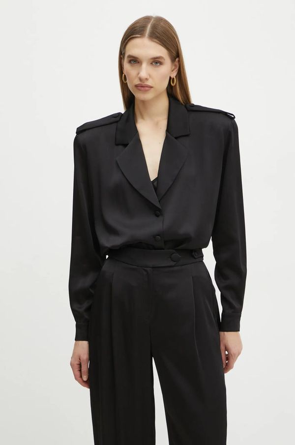 La Mania Košulja La Mania RETRO za žene, boja: crna, relaxed, s klasičnim ovratnikom, LM.RETRO