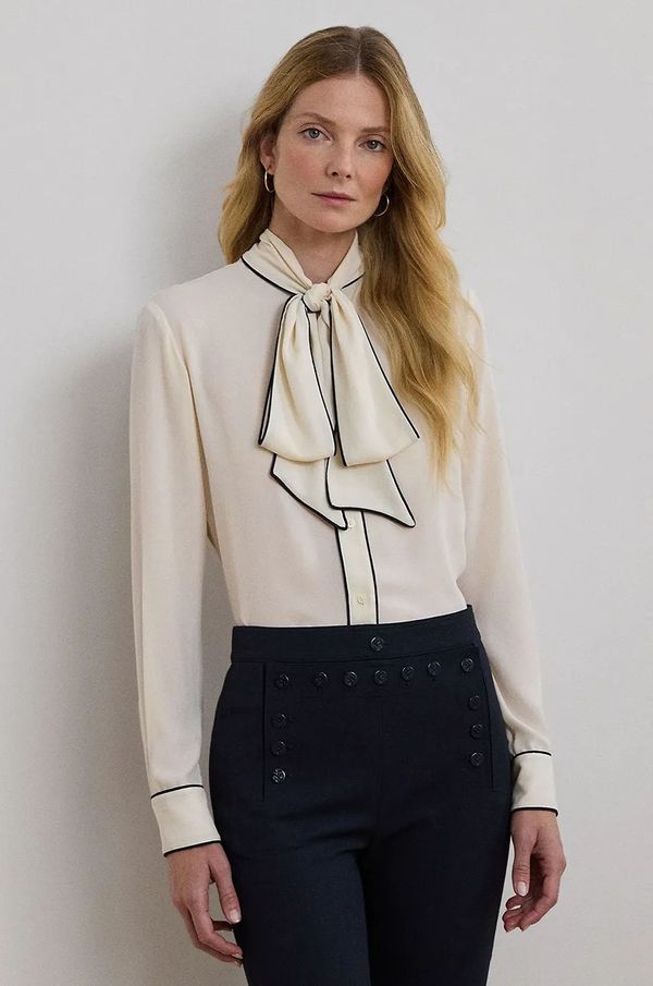 Lauren Ralph Lauren Košulja Lauren Ralph Lauren za žene, boja: bež, regular, s izrezom na vezanje, 200957396