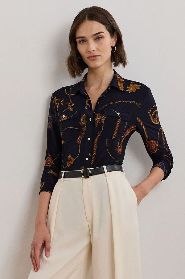 Lauren Ralph Lauren Košulja Lauren Ralph Lauren za žene, boja: tamno plava, slim, s klasičnim ovratnikom, 200957607