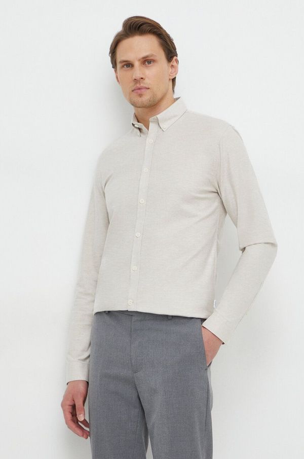 Lindbergh Košulja Lindbergh za muškarce, boja: bež, slim, s button-down ovratnikom