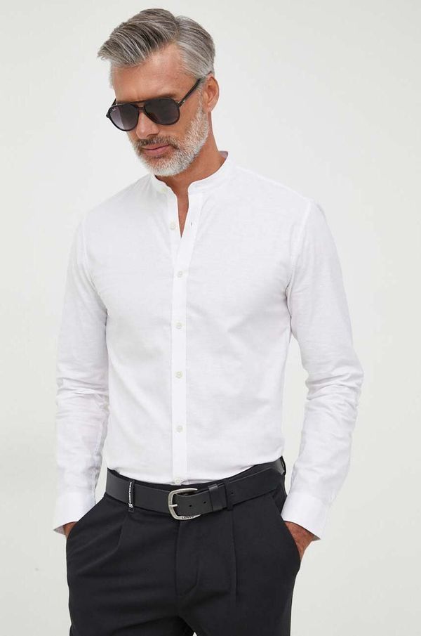 Lindbergh Košulja Lindbergh za muškarce, boja: bijela, slim, s ruskim ovratnikom