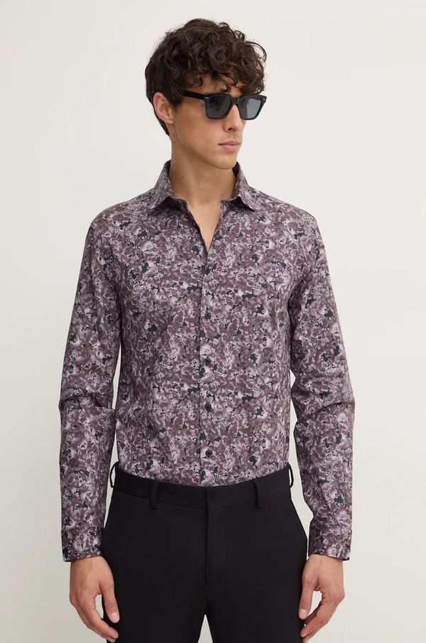 Lindbergh Košulja Lindbergh za muškarce, boja: smeđa, relaxed, s talijanskim ovratnikom, 30-203686