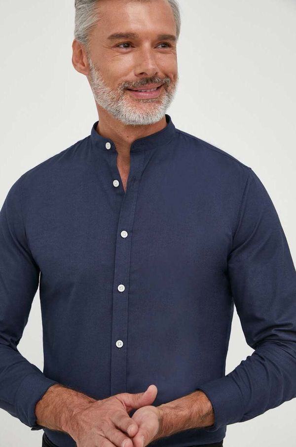 Lindbergh Košulja Lindbergh za muškarce, boja: tamno plava, slim, s ruskim ovratnikom