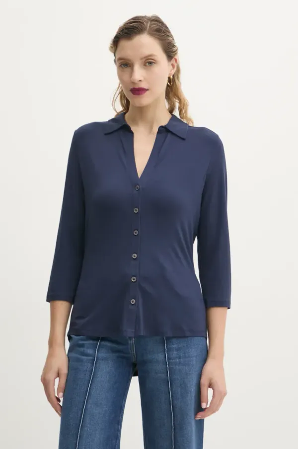 Marc O'Polo Košulja Marc O'Polo za žene, boja: tamno plava, regular, s klasičnim ovratnikom, 502205252207