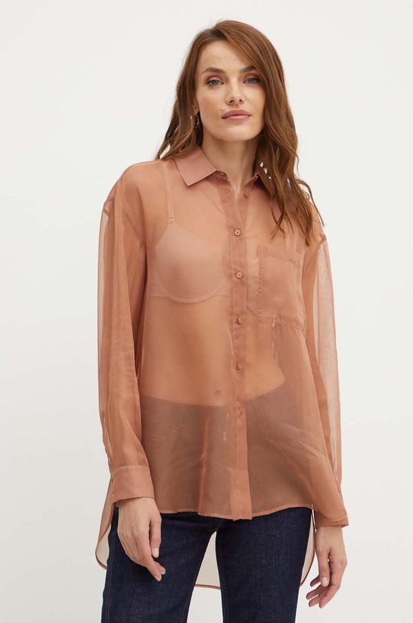 Max&Co. Košulja MAX&Co. za žene, boja: smeđa, relaxed, s klasičnim ovratnikom, 2416111041200