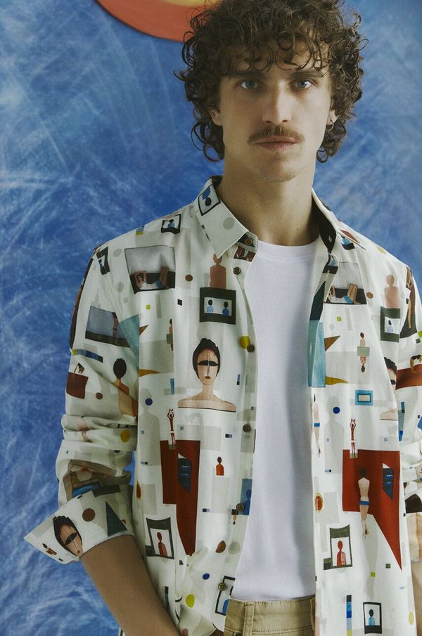 Medicine Košulja Medicine za muškarce, boja: bež, slim, s klasičnim ovratnikom