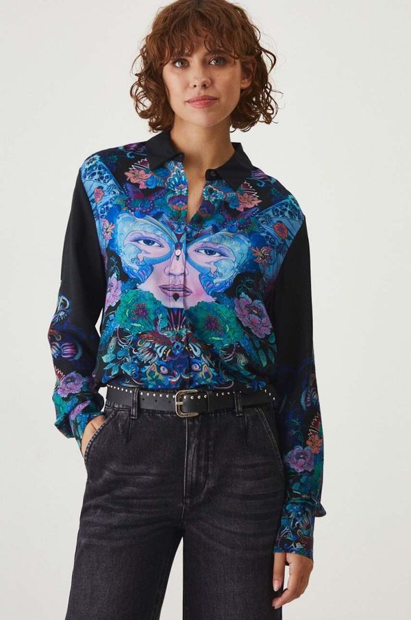 Medicine Košulja Medicine za žene, boja: crna, regular, s klasičnim ovratnikom