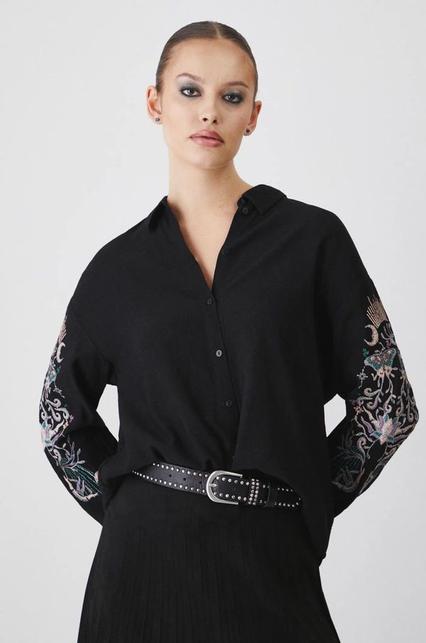 Medicine Košulja Medicine za žene, boja: crna, regular, s klasičnim ovratnikom