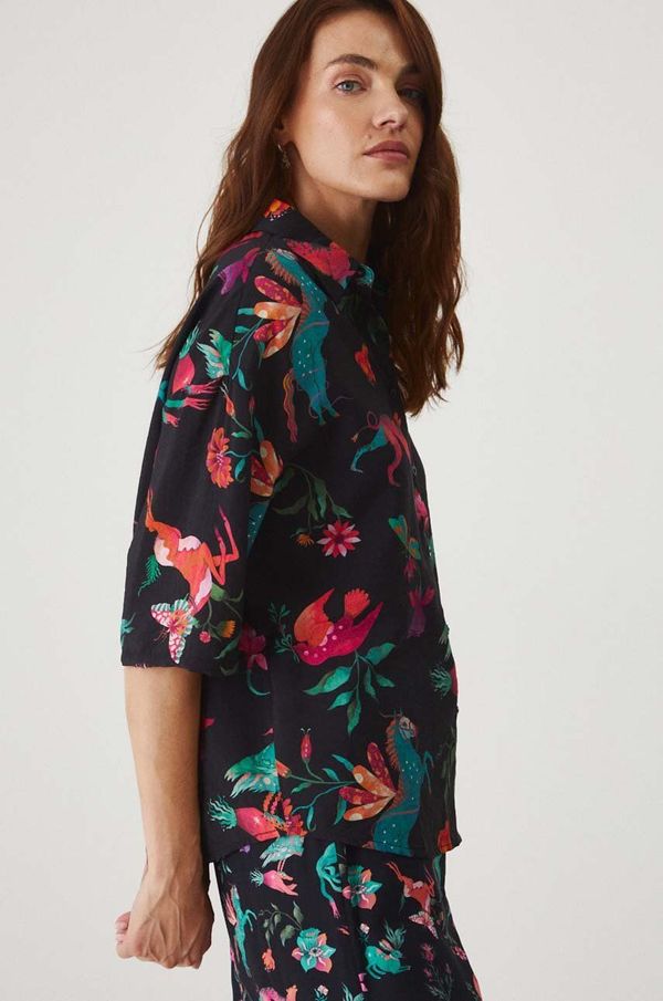 Medicine Košulja Medicine za žene, boja: crna, relaxed, s klasičnim ovratnikom