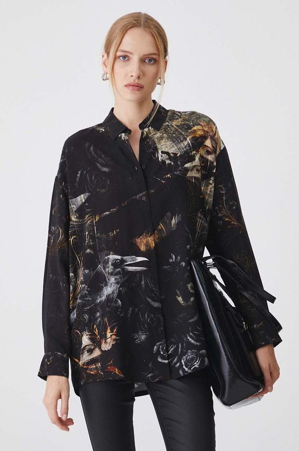 Medicine Košulja Medicine za žene, boja: crna, relaxed, s klasičnim ovratnikom