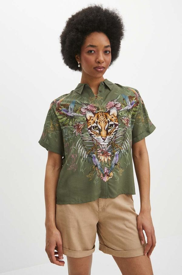 Medicine Košulja Medicine za žene, boja: zelena, regular, s klasičnim ovratnikom