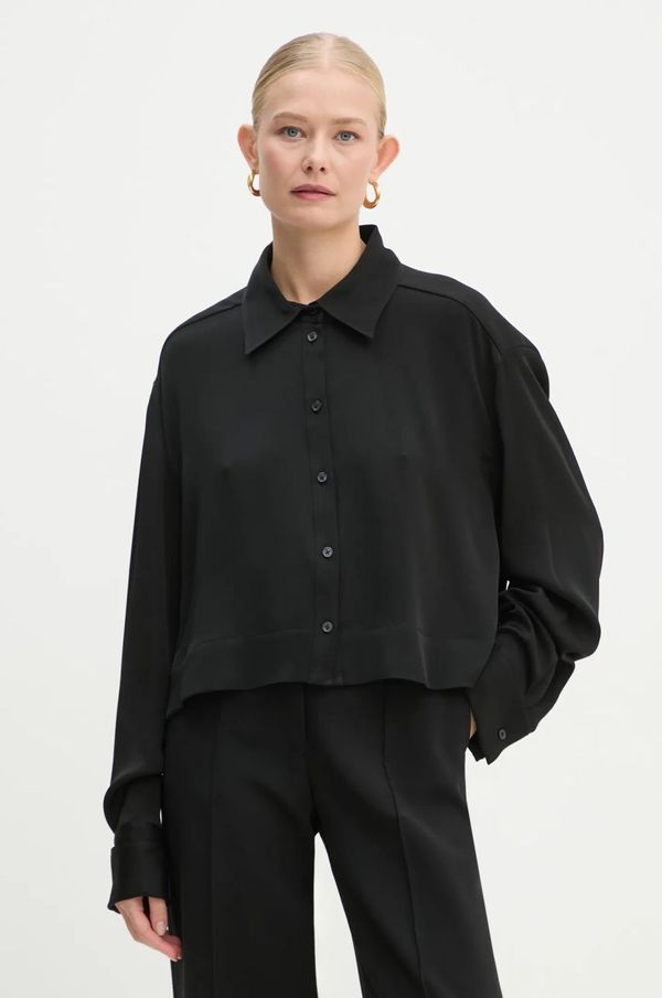 MICHAEL Michael Kors Košulja MICHAEL Michael Kors za žene, boja: crna, relaxed, s klasičnim ovratnikom, MF440P5F06