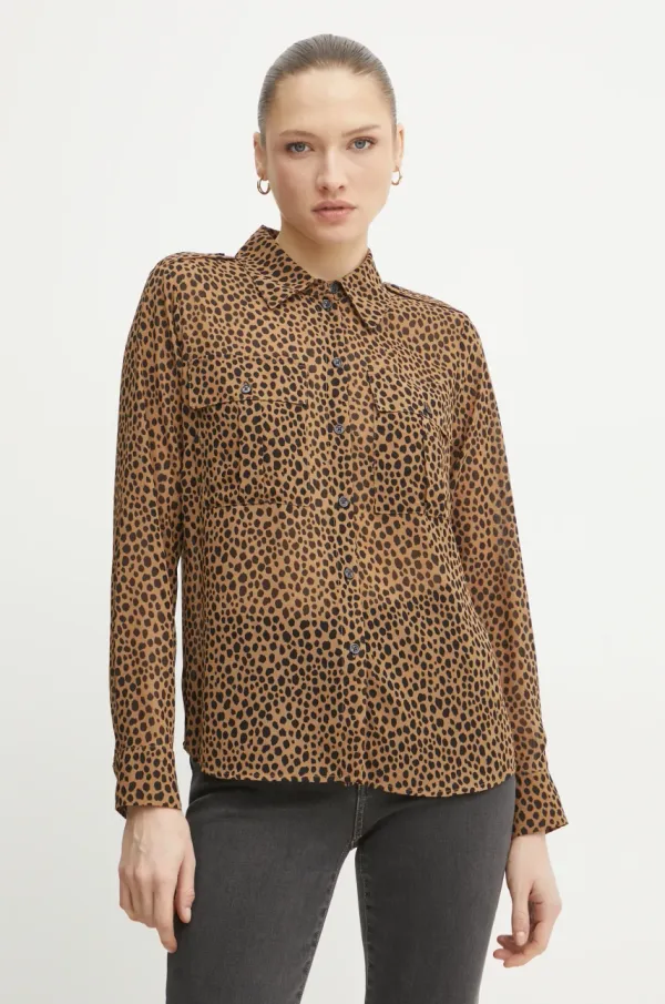 MICHAEL Michael Kors Košulja MICHAEL Michael Kors za žene, boja: smeđa, relaxed, s klasičnim ovratnikom, MR540OWGRY