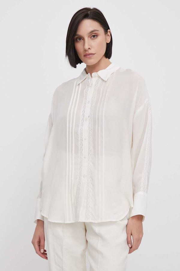 Mos Mosh Košulja Mos Mosh za žene, boja: bež, relaxed, s klasičnim ovratnikom