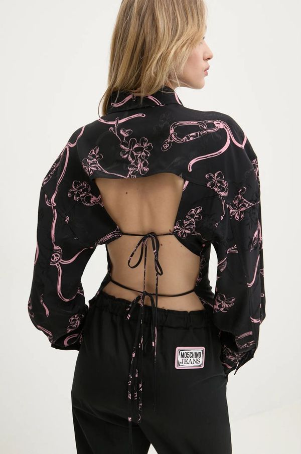 Moschino Jeans Košulja Moschino Jeans za žene, boja: crna, relaxed, s klasičnim ovratnikom, 0201 3236