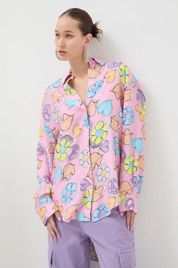 Moschino Jeans Košulja Moschino Jeans za žene, boja: ružičasta, relaxed, s klasičnim ovratnikom
