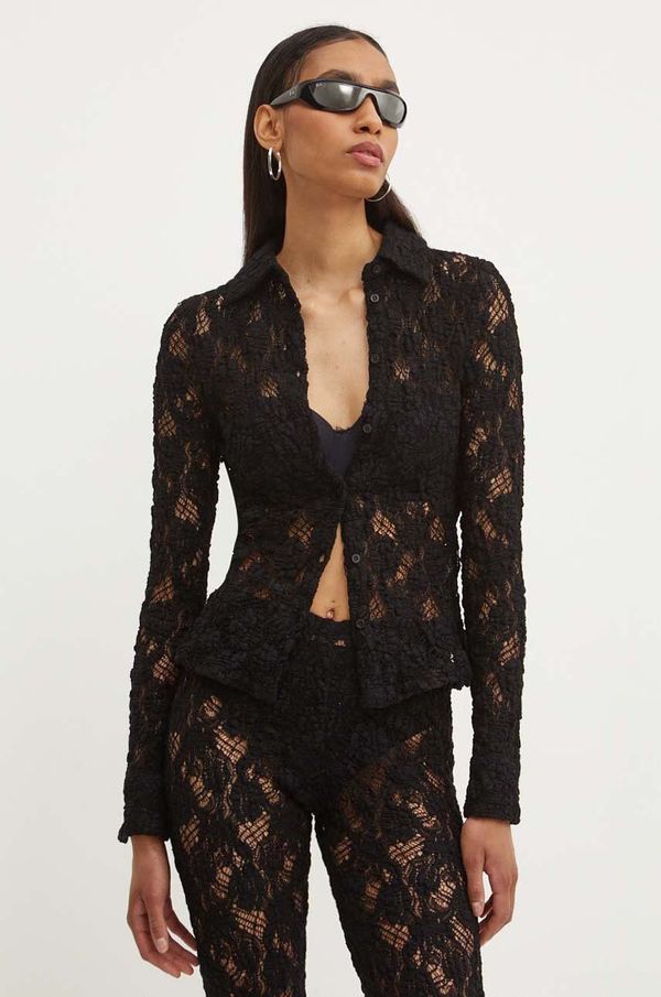 MSGM Košulja MSGM za žene, boja: crna, slim, s klasičnim ovratnikom, 3741MDE06.247624