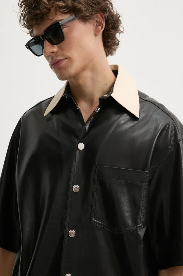 Nanushka Košulja Nanushka AKSEL za muškarce, boja: crna, relaxed, s klasičnim ovratnikom, NM24PFSH01999