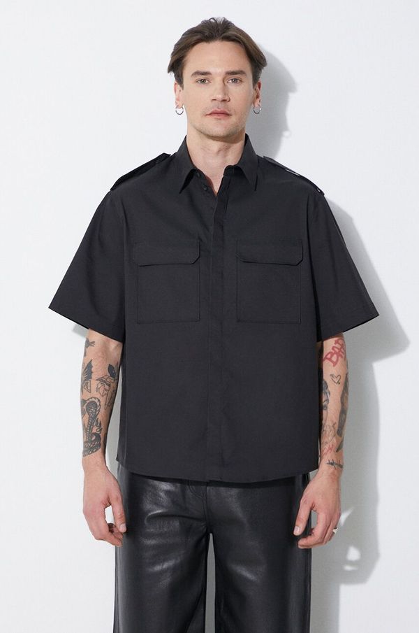Neil Barrett Košulja Neil Barrett Loose Military Police Detail Short Sleeve Shirt za muškarce, boja: crna, regular, s klasičnim ovratnikom, MY60216A-Y037-001N