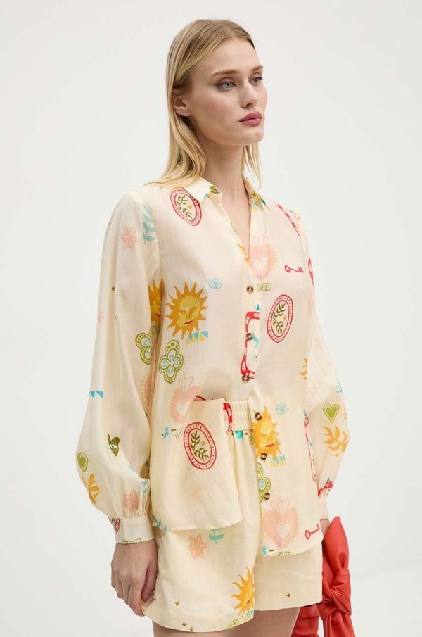 Never Fully Dressed Košulja Never Fully Dressed Sundazed Summer Miley Shirt za žene, boja: bež, relaxed, s klasičnim ovratnikom, NFDTO1542