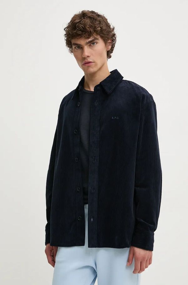 A.P.C. Košulja od samta A.P.C. surchemise bobby boja: tamno plava, regular, s klasičnim ovratnikom, COHBB.H02976