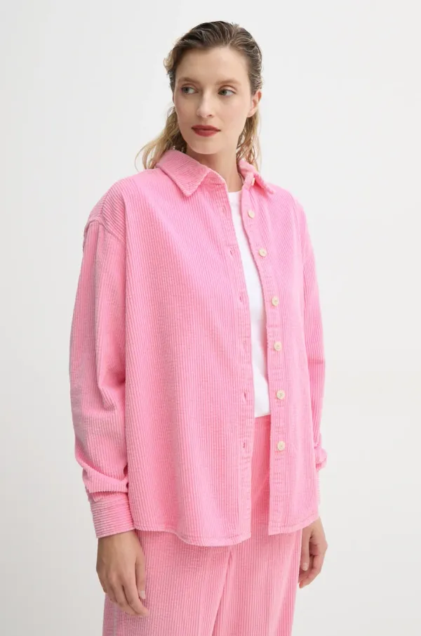 American Vintage Košulja od samta American Vintage za žene, boja: ružičasta, relaxed, s klasičnim ovratnikom, PADO06AE25