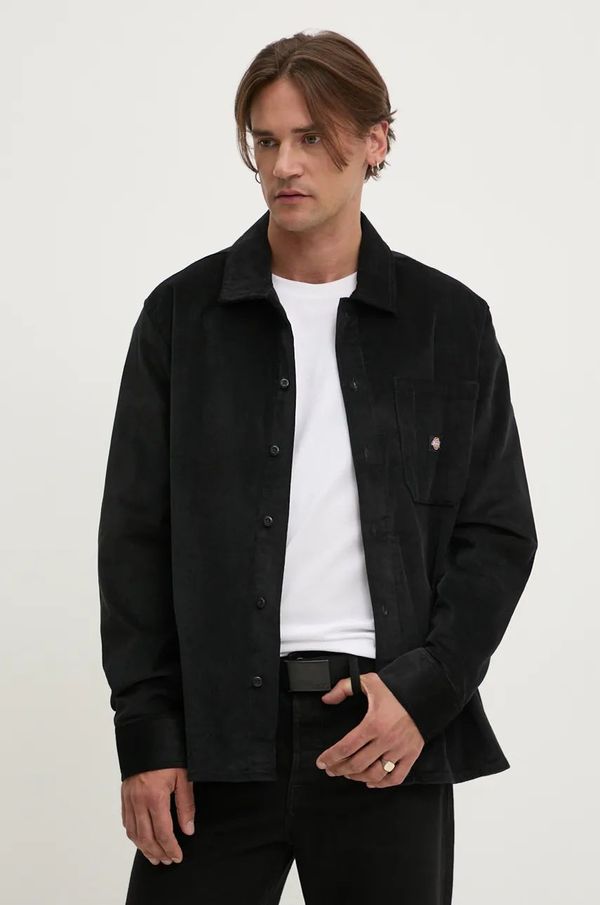 Dickies Košulja od samta Dickies CORDUROY boja: crna, regular, s klasičnim ovratnikom, DK0A8652