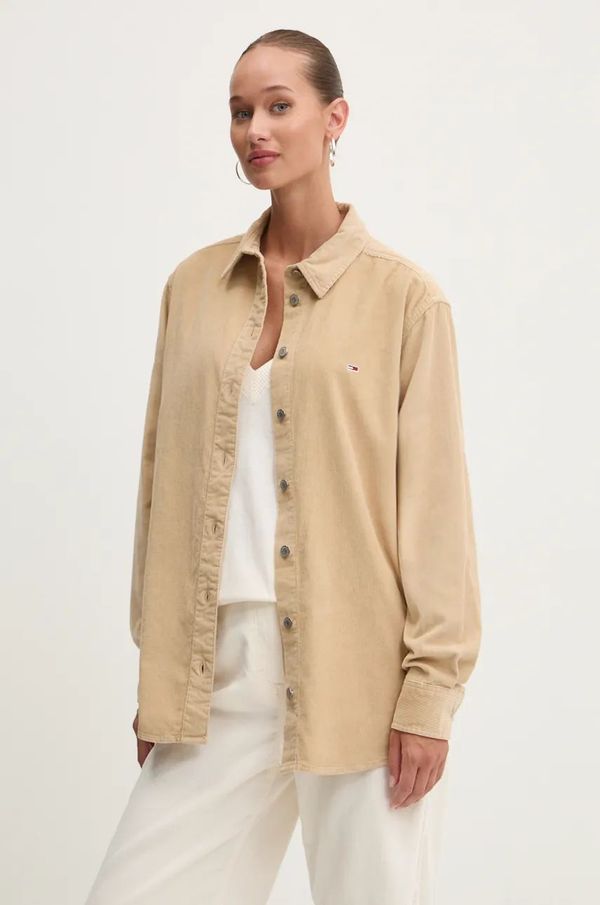 Tommy Jeans Košulja od samta Tommy Jeans boja: bež, relaxed, s klasičnim ovratnikom, DW0DW18871