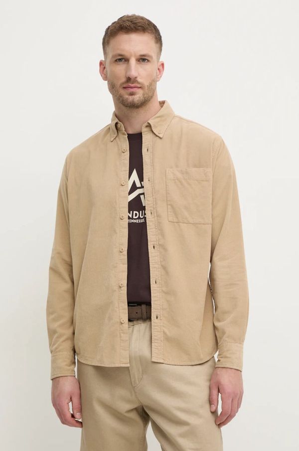 United Colors of Benetton Košulja od samta United Colors of Benetton boja: bež, regular, s button-down ovratnikom, 5HFYUQ04V