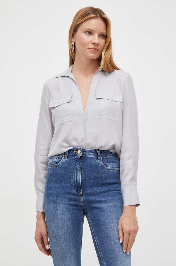 Patrizia Pepe Košulja Patrizia Pepe za žene, boja: siva, relaxed, s klasičnim ovratnikom