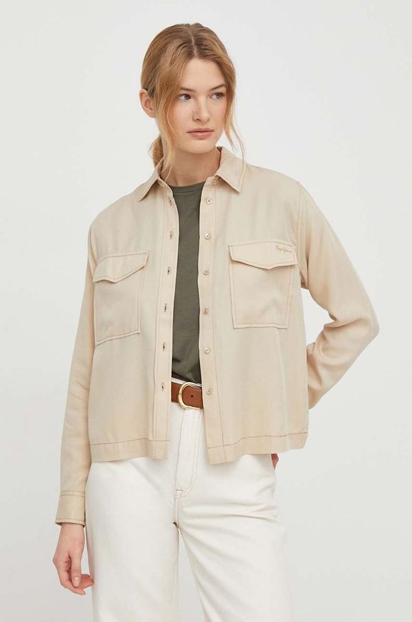 Pepe Jeans Košulja Pepe Jeans za žene, boja: bež, relaxed, s klasičnim ovratnikom