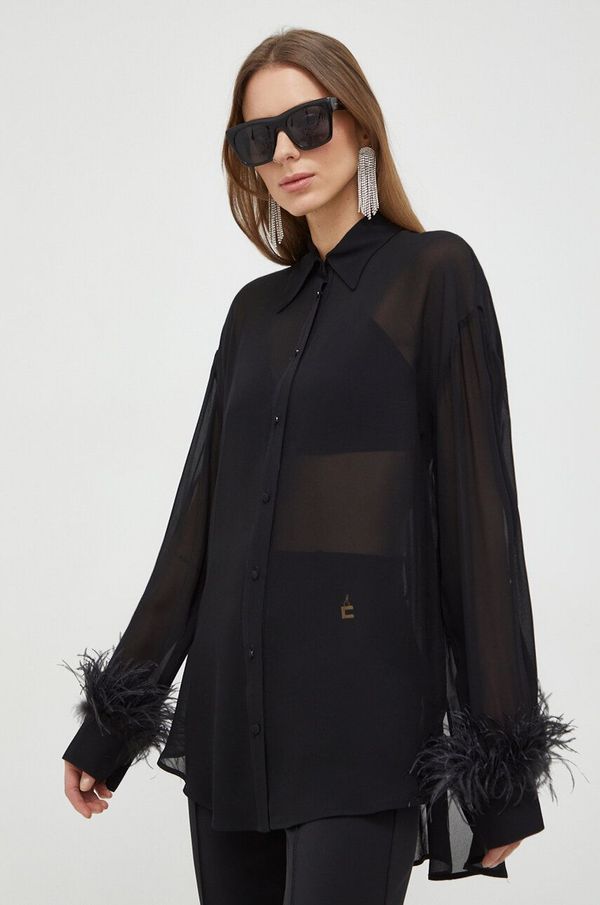 Pinko Košulja Pinko za žene, boja: crna, relaxed, s klasičnim ovratnikom