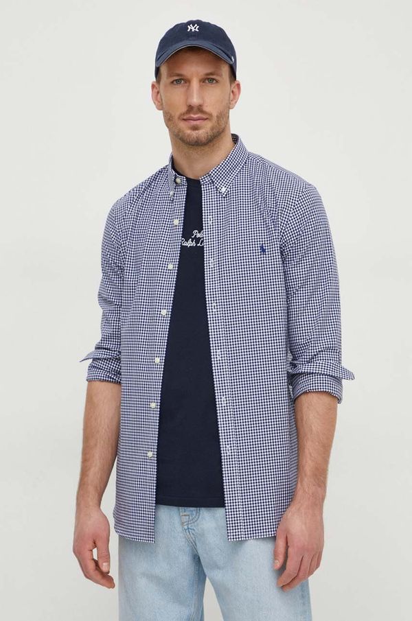 Polo Ralph Lauren Košulja Polo Ralph Lauren za muškarce, boja: tamno plava, slim, s button-down ovratnikom