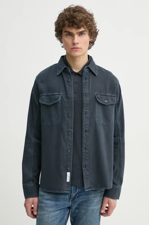 rag & bone Košulja Rag & Bone za muškarce, boja: tamno plava, regular, s klasičnim ovratnikom, MED24S0004ZDMI