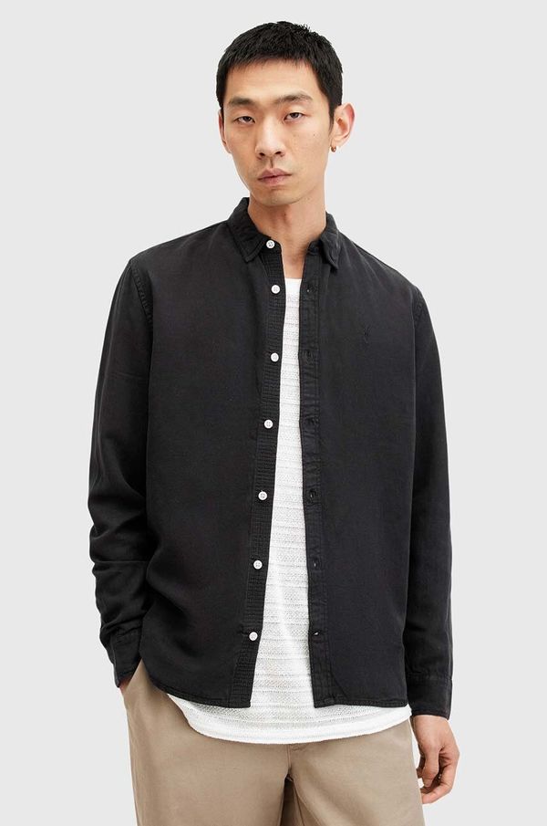 AllSaints Košulja s dodatkom lana AllSaints LAGUNA LS SHIRT boja: crna, regular, M160SB