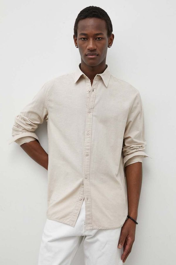 Bruuns Bazaar Košulja s dodatkom lana Bruuns Bazaar boja: bež, regular, s klasičnim ovratnikom
