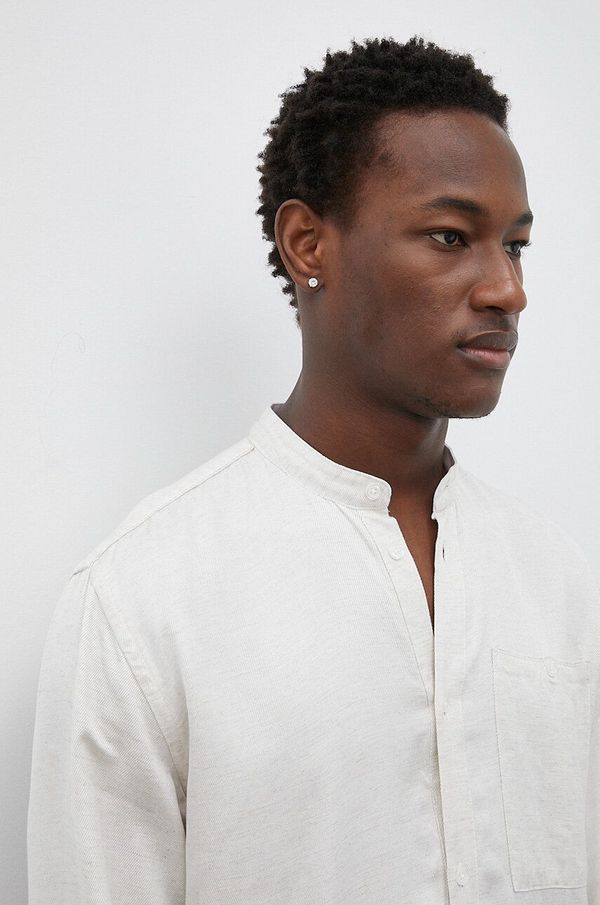 Bruuns Bazaar Košulja s dodatkom lana Bruuns Bazaar Lin Jour boja: bež, regular, s ruskim ovratnikom