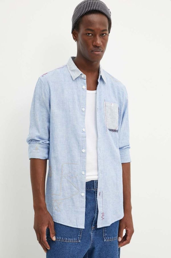 Desigual Košulja s dodatkom lana Desigual ANDRES regular, s klasičnim ovratnikom, 24WMCW15