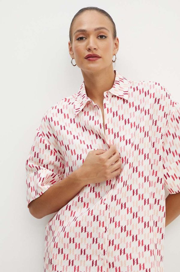 Karl Lagerfeld Košulja s dodatkom lana Karl Lagerfeld boja: bež, relaxed, s klasičnim ovratnikom, 245W1606