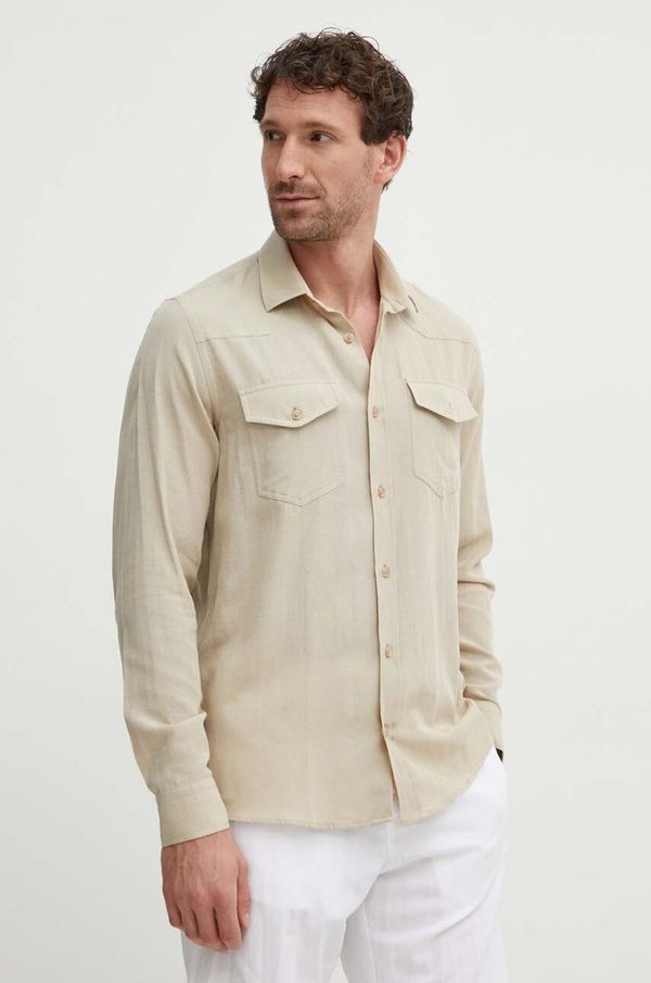 Liu Jo Košulja s dodatkom lana Liu Jo boja: bež, regular, s klasičnim ovratnikom