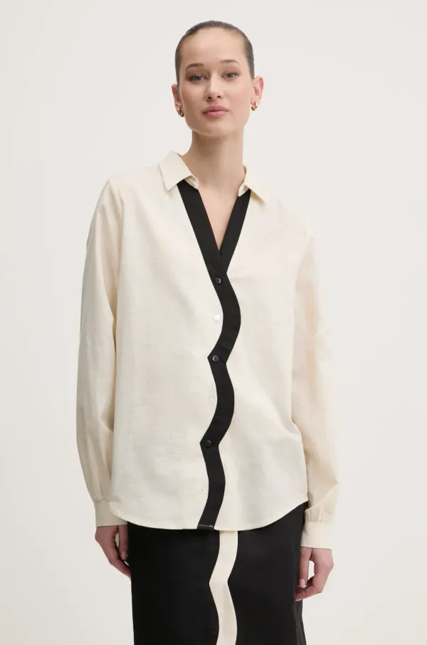 Never Fully Dressed Košulja s dodatkom lana Never Fully Dressed boja: bež, relaxed, s klasičnim ovratnikom, NFDTO1642