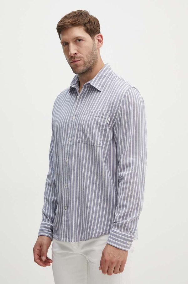 Pepe Jeans Košulja s dodatkom lana Pepe Jeans MOSEY boja: tamno plava, regular, s klasičnim ovratnikom, PM308568