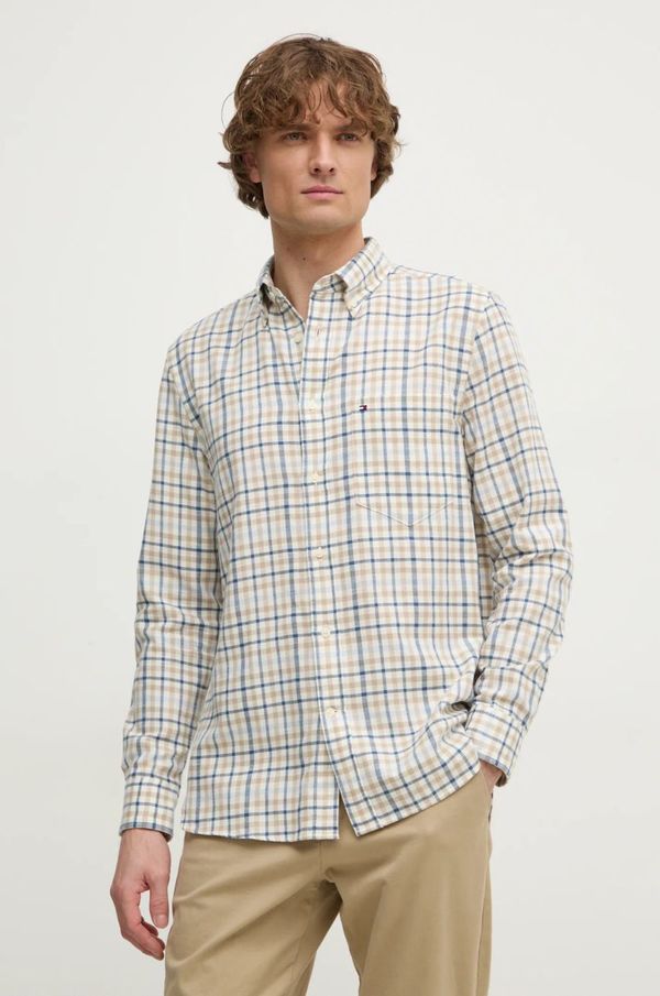 Tommy Hilfiger Košulja s dodatkom lana Tommy Hilfiger boja: bež, regular, s button-down ovratnikom, MW0MW37573