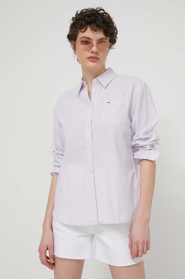 Tommy Jeans Košulja s dodatkom lana Tommy Jeans boja: ljubičasta, relaxed, s klasičnim ovratnikom, DW0DW17737